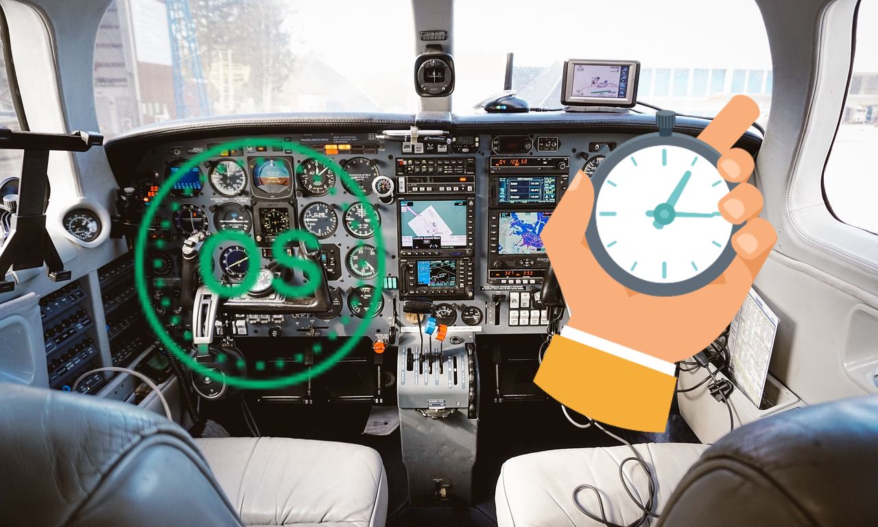 Sistemas operativos en tiempo real con una cabina de avion de fondo
